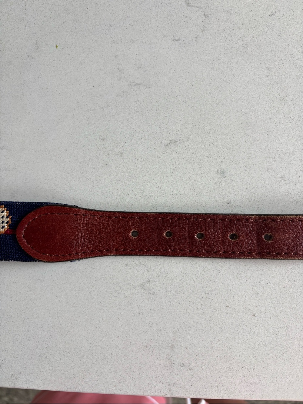 Smathers & Branson Navy Blue Tennis Needlepoint Belt With Brown Leather - Picture 5 of 8
